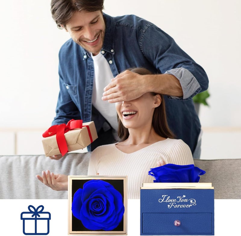 ASELFAD Preserved Flowers Real Blue Rose with I Love You Necklace - Eternal Rose Gifts for Her at Valentine's Day, Mother's Day, Christmas, Anniversary or Birthday - Image 5